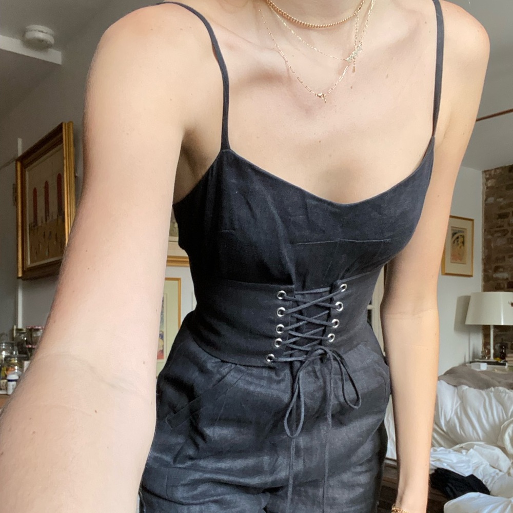 Reformation corset pace jumpsuit 2 romper black